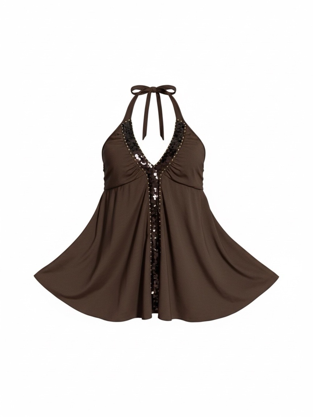 BCBGMAXAZRIA Sequin Halter Camisole in Brown Size Medium